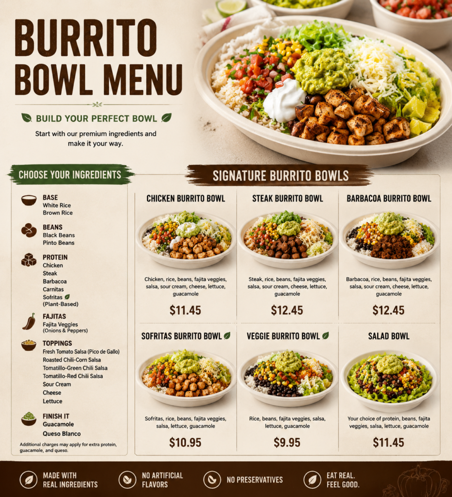 Chipotle Burrito Bowl Menu — Everything You Can Build